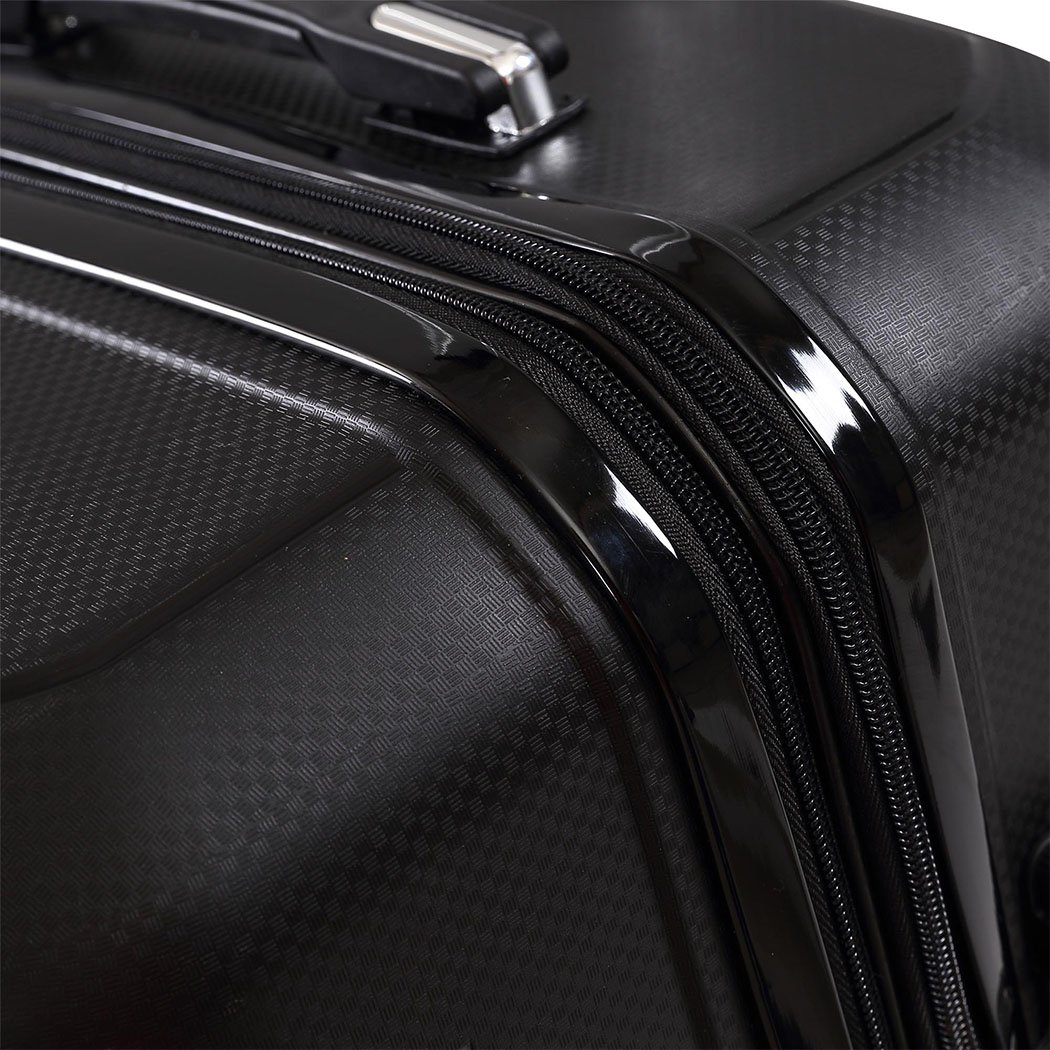 28-inch lightweight travel luggage suitcase with expandable features, TSA-approved lock, and dual wheels in black color.