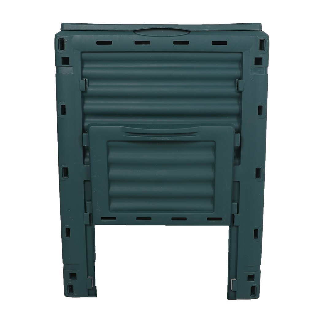 290L Compost Bin made from recycled plastic, featuring dual access hatch and built-in vents for efficient composting.