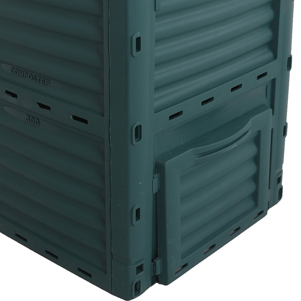 290L Compost Bin made from recycled plastic, featuring dual access hatch and built-in vents for efficient composting.