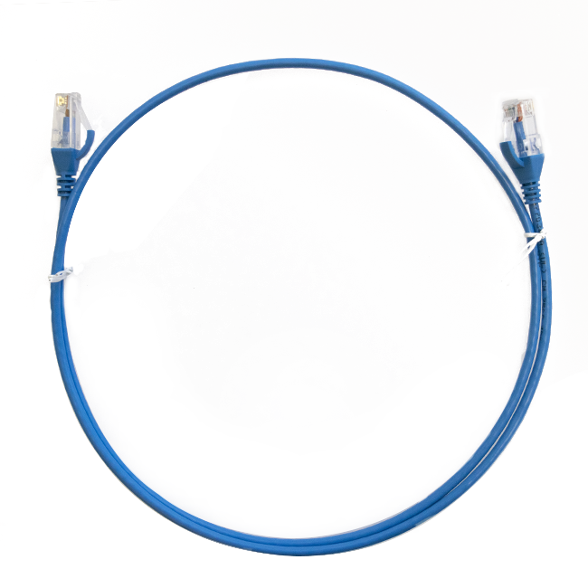 Pack of 50 blue 2m Cat 6 Ultra Thin LSZH Ethernet cables, showcasing their slim design and quality connectors.