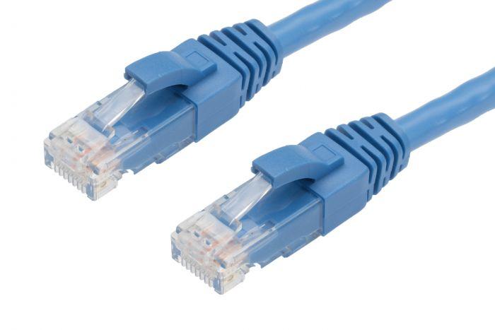 Pack of 50 blue 2m CAT6 RJ45-RJ45 Ethernet network cables, showcasing durable connectors and PVC jacket.