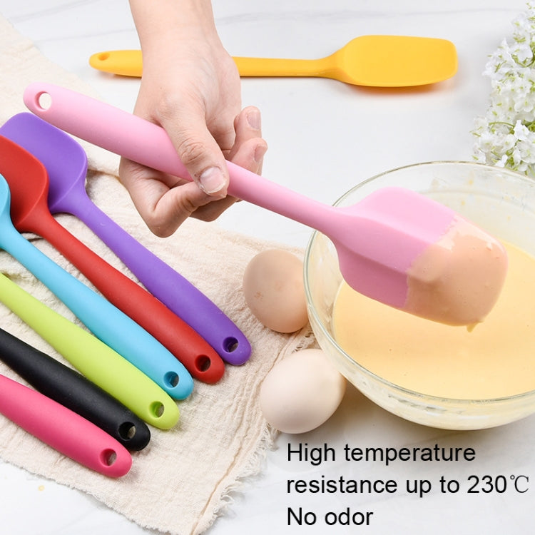 Two purple silicone square cake scrapers with rounded handles, ideal for baking and food preparation.