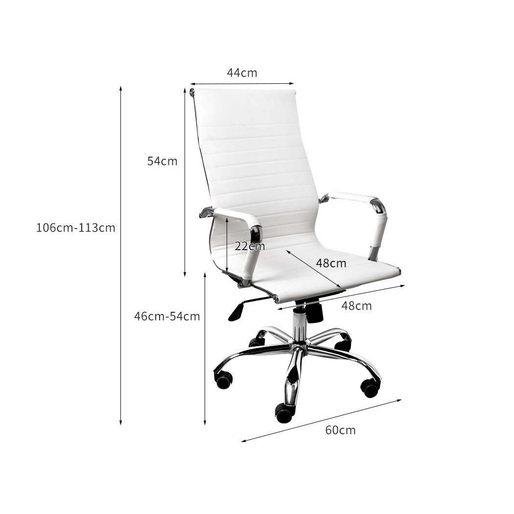 Two stylish office chairs with PU leather upholstery and chrome base, designed for comfort and ergonomic support.