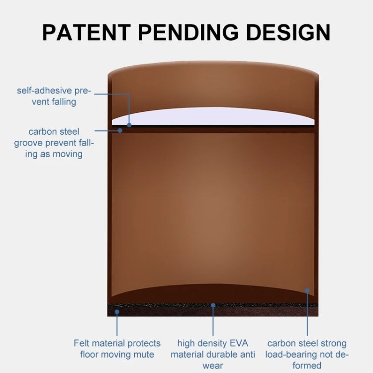 Two carbon steel wraparound heightening foot pads with felt bottom for furniture stability and floor protection.