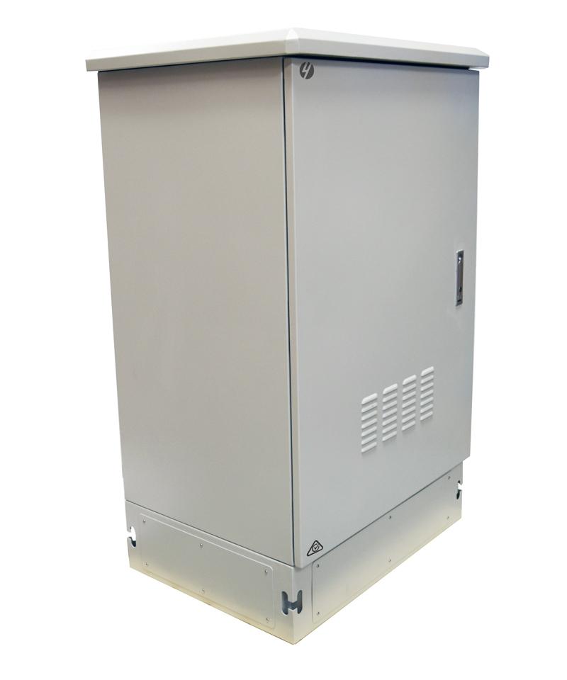 22RU Outdoor Freestanding Ventilated Server Rack in grey, showcasing its robust design and features for outdoor use.