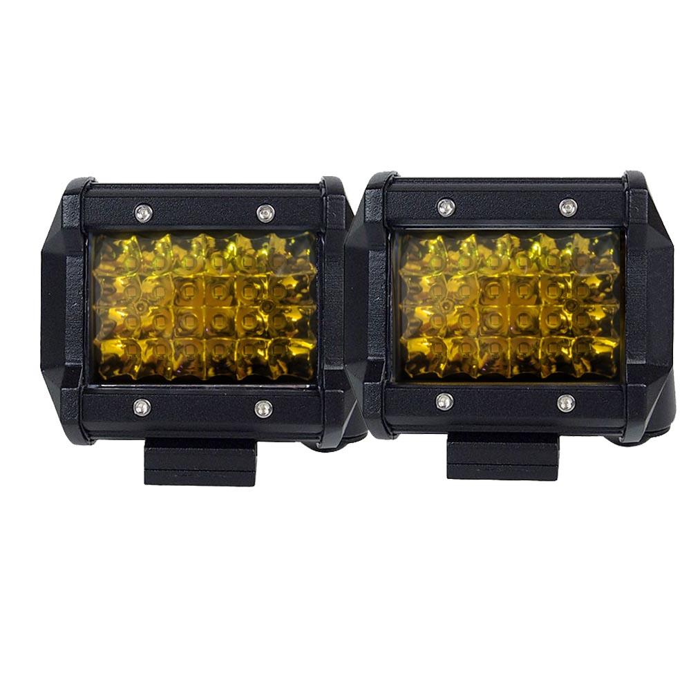 Two 4 inch Spot LED Work Light Bars with amber light, designed for 4WD fog and reverse driving, showcasing durable construction and high brightness.