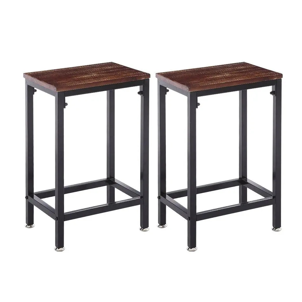 Two stylish black metal bar stools with wooden seats, perfect for kitchen or dining areas, showcasing a modern industrial design.