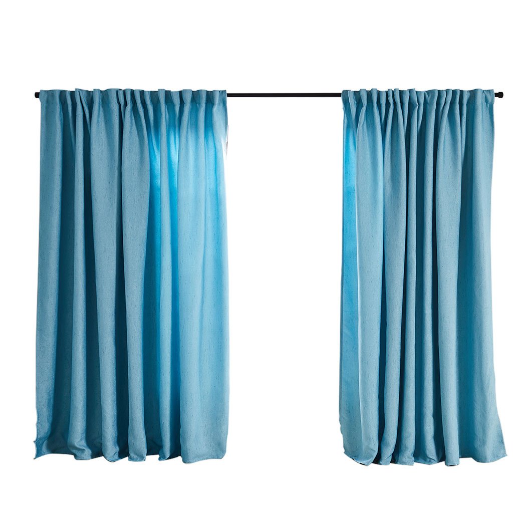 Elegant blue 2X blockout curtains designed for living room windows, measuring 180CM x 230CM, effectively blocking sunlight and noise.