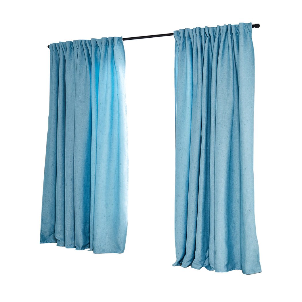 Elegant blue 2X blockout curtains designed for living room windows, measuring 180CM x 230CM, effectively blocking sunlight and noise.