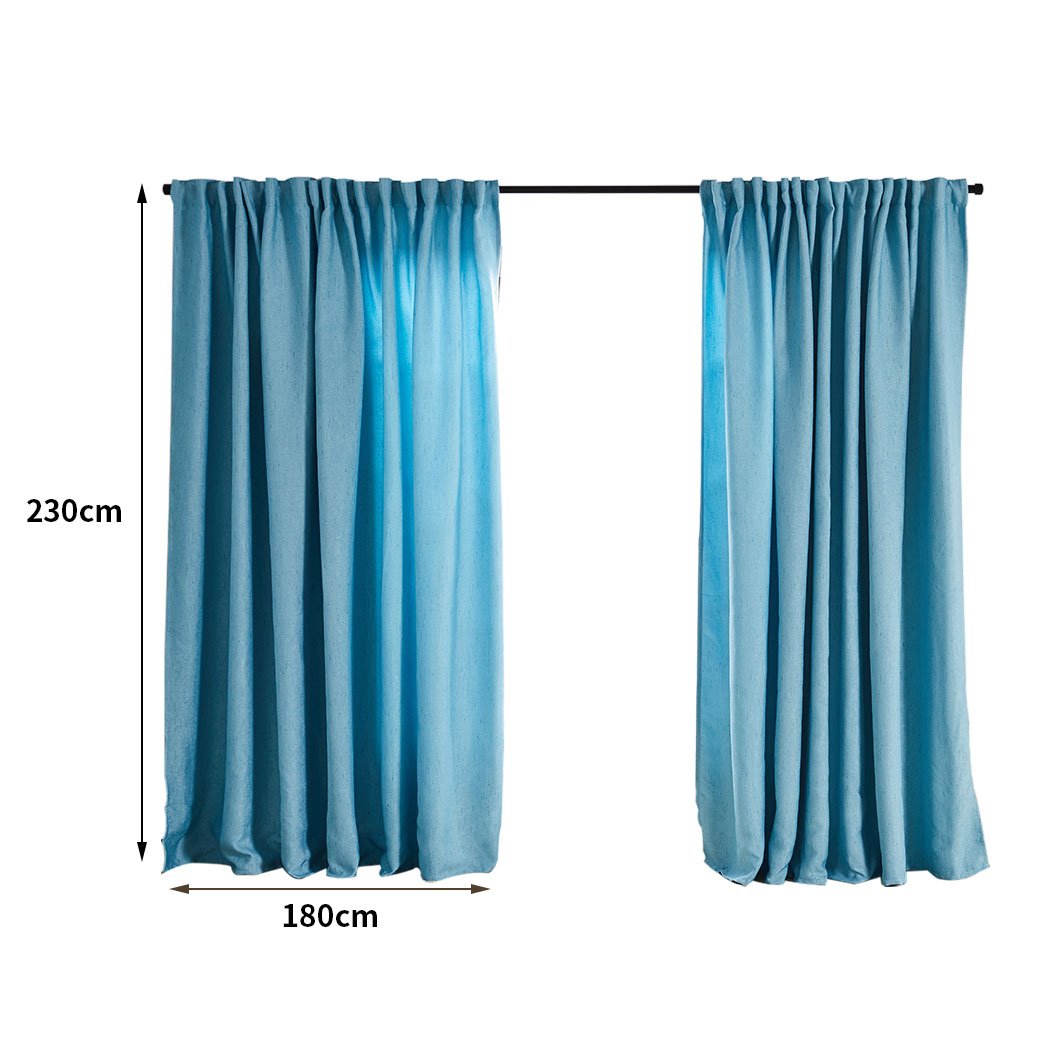 Elegant blue 2X blockout curtains designed for living room windows, measuring 180CM x 230CM, effectively blocking sunlight and noise.