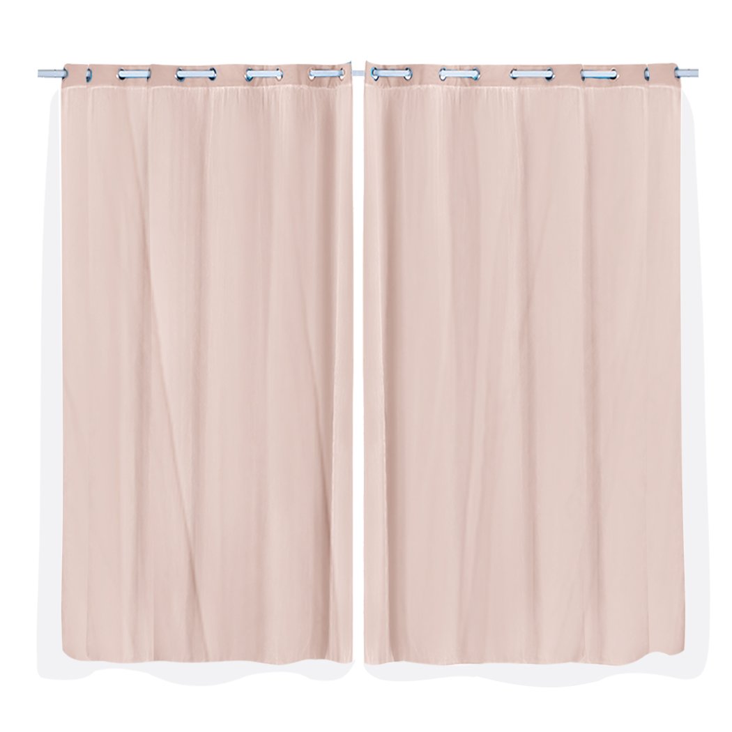 Two elegant blockout curtain panels with gauze, showcasing a modern grommet top design, perfect for room darkening.