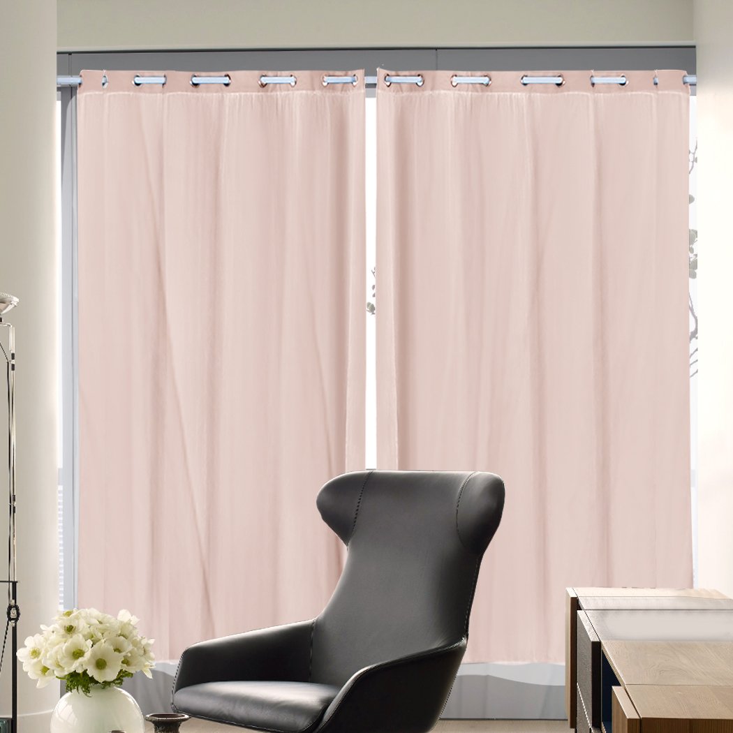 Two elegant blockout curtain panels with gauze, showcasing a modern grommet top design, perfect for room darkening.