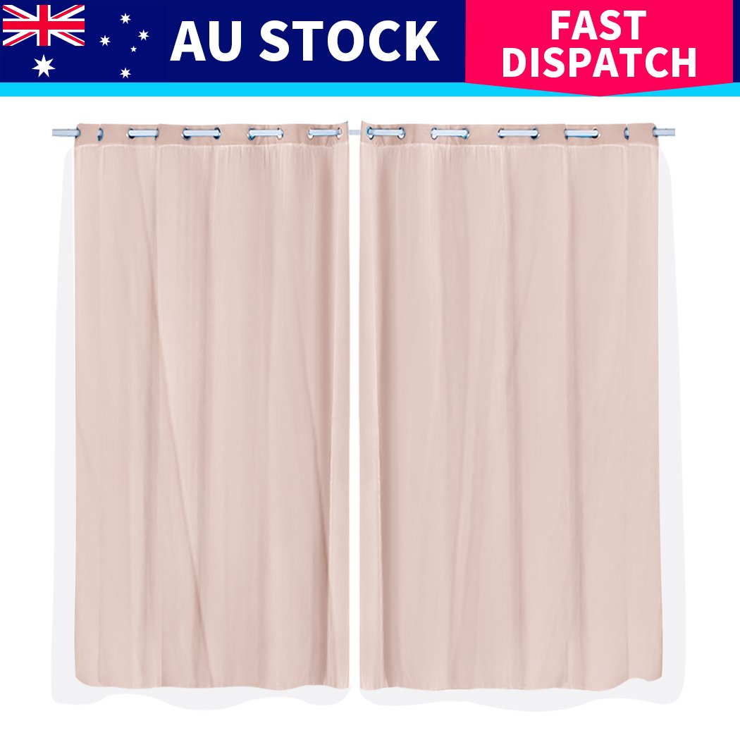 Two elegant blockout curtain panels with gauze, showcasing a modern grommet top design, perfect for room darkening.