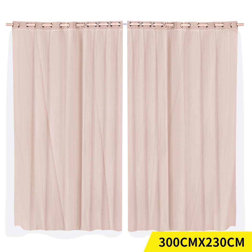 Two elegant blockout curtain panels with gauze, showcasing a rich texture and grommet top for easy hanging.