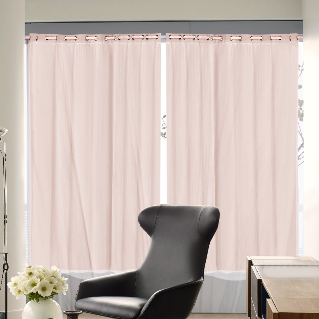 Two elegant blockout curtain panels with gauze, showcasing a rich texture and grommet top for easy hanging.