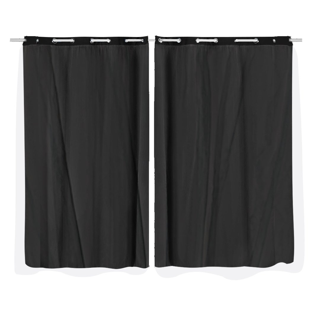 Two elegant blockout curtain panels with gauze, showcasing a 3-layer design for effective room darkening.