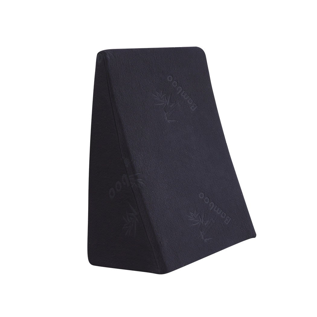 Two Cool Gel Memory Foam Bed Wedge Pillows in black, designed for neck and back support, showcasing their unique wedge shape and removable covers.