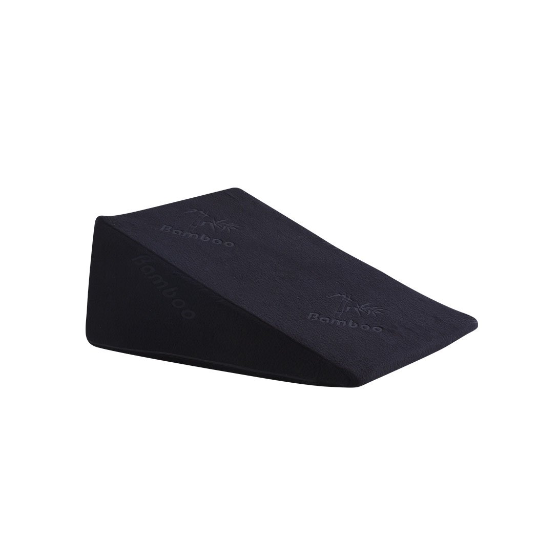 Two Cool Gel Memory Foam Bed Wedge Pillows in black, designed for neck and back support, showcasing their unique wedge shape and removable covers.