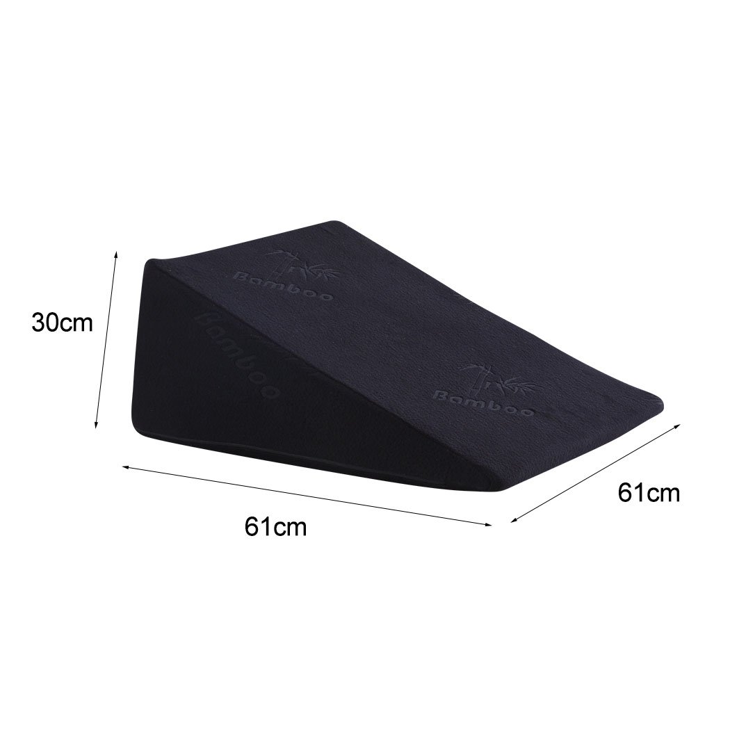 Two Cool Gel Memory Foam Bed Wedge Pillows in black, designed for neck and back support, showcasing their unique wedge shape and removable covers.