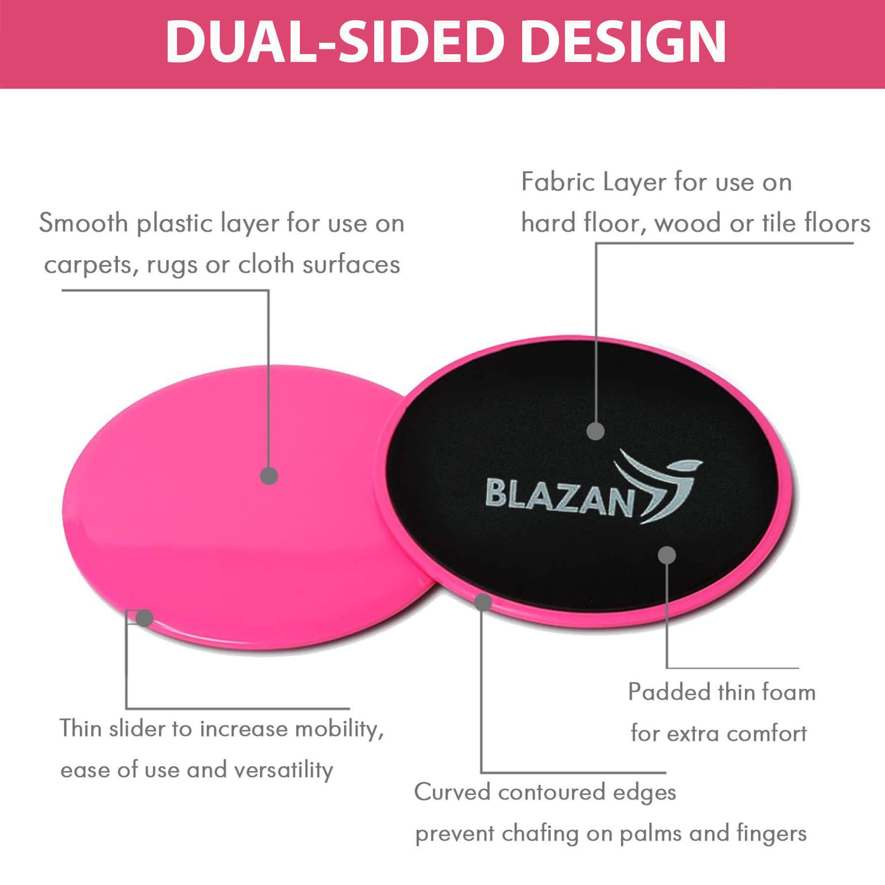 Two pink core sliders gliding discs designed for core workouts on various surfaces.