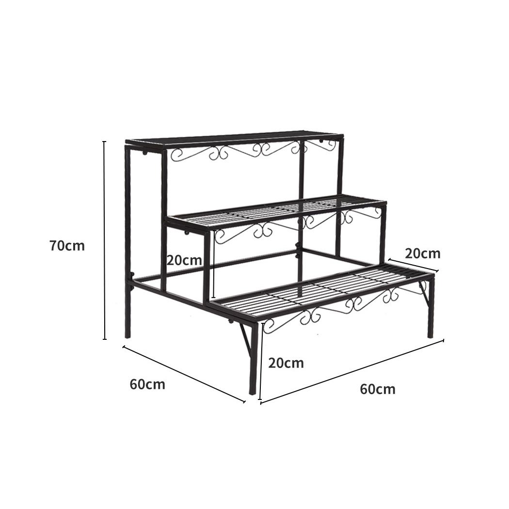 Two Levede plant stands featuring a stylish 3-tier design, made of durable black steel with an elegant imitation rattan finish, suitable for indoor and outdoor use.