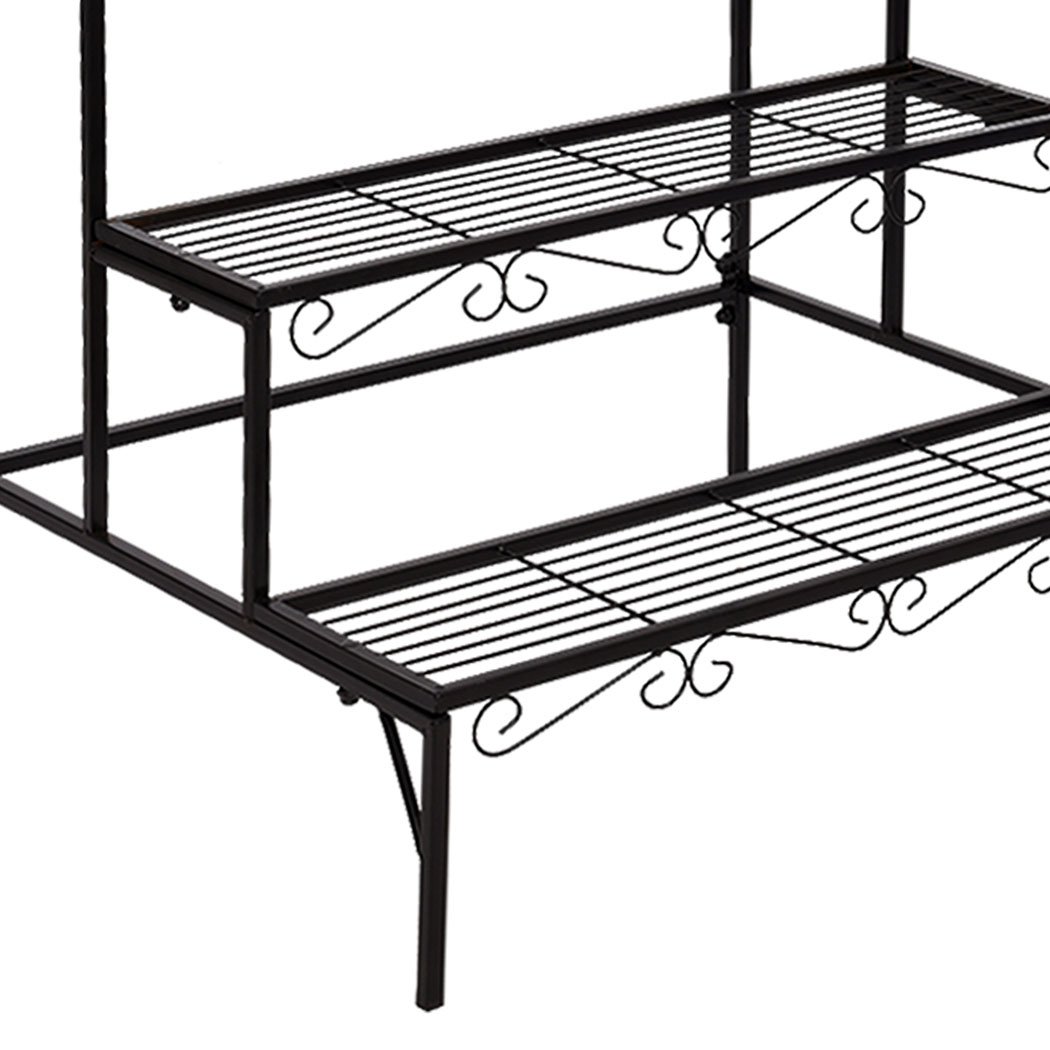 Two Levede plant stands featuring a stylish 3-tier design, made of durable black steel with an elegant imitation rattan finish, suitable for indoor and outdoor use.