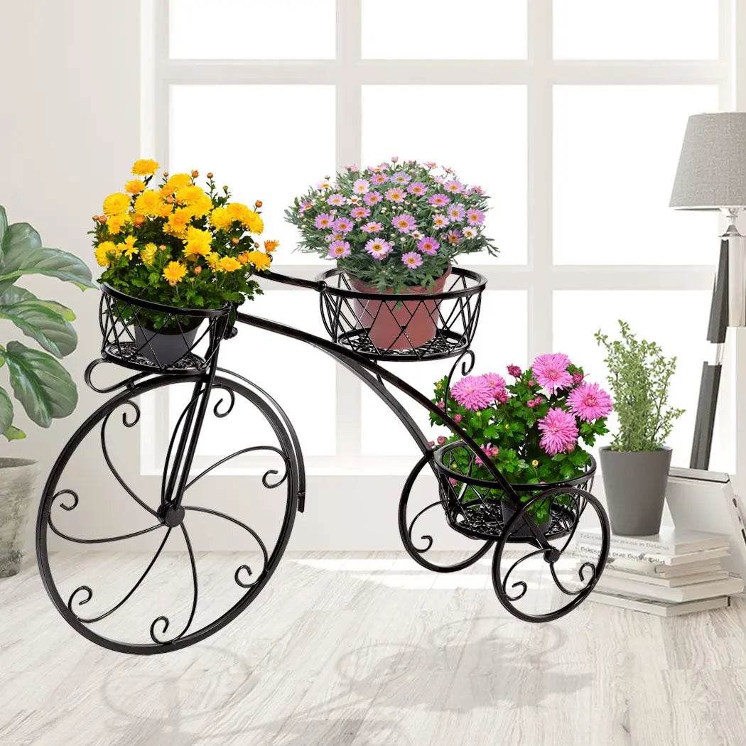 Two elegant wrought iron plant stands designed for indoor and outdoor use, featuring a stylish imitation rattan design and sturdy construction.