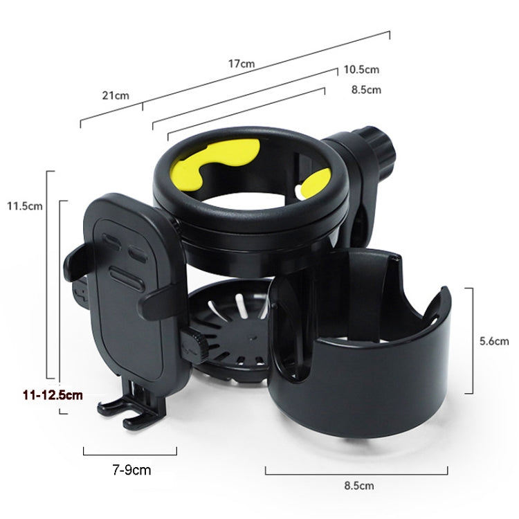 3 IN 1 Universal Baby Stroller Mobile Phone Cup Holder with adjustable clip and cup holder, suitable for various vehicles.