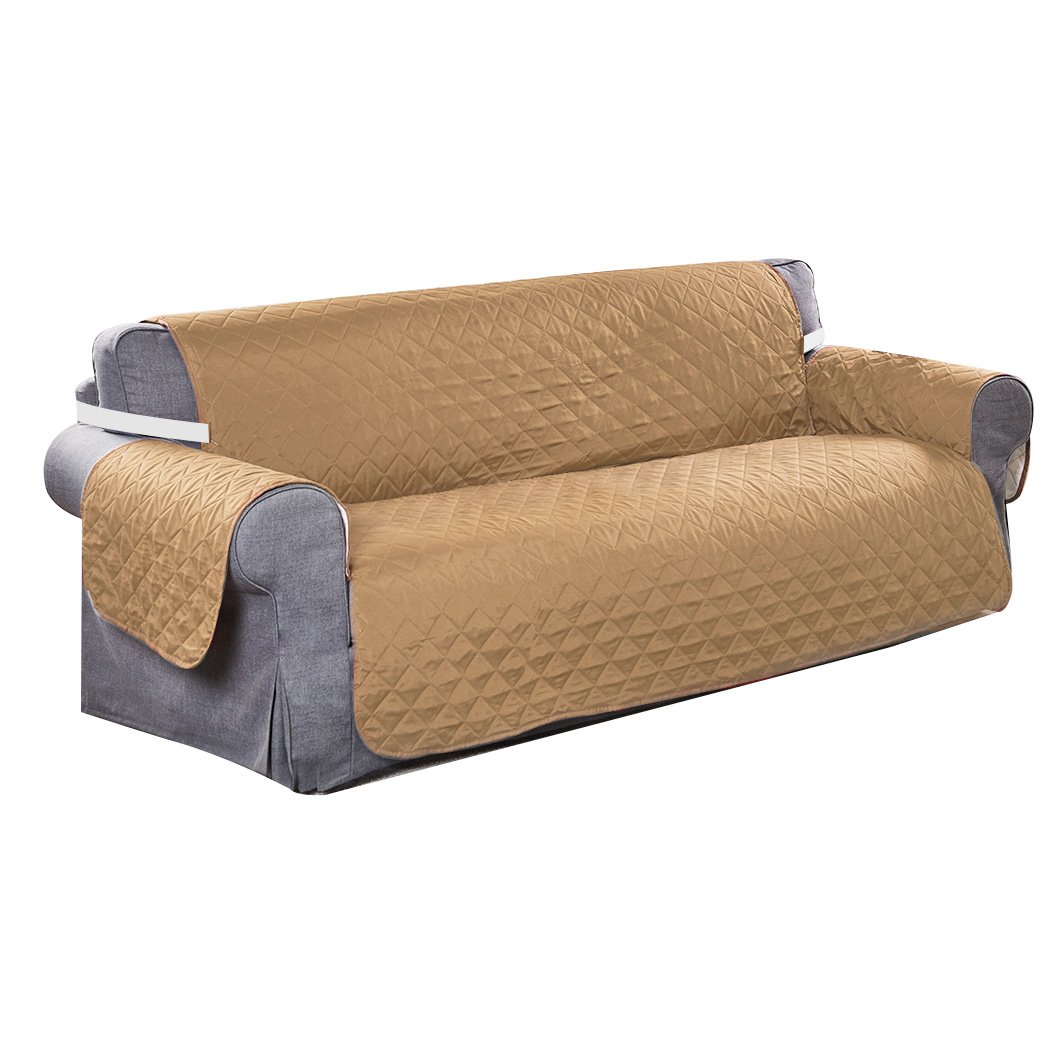 Quilted ginger 3 seater sofa cover with microfiber filling, showcasing its stylish design and protective features.