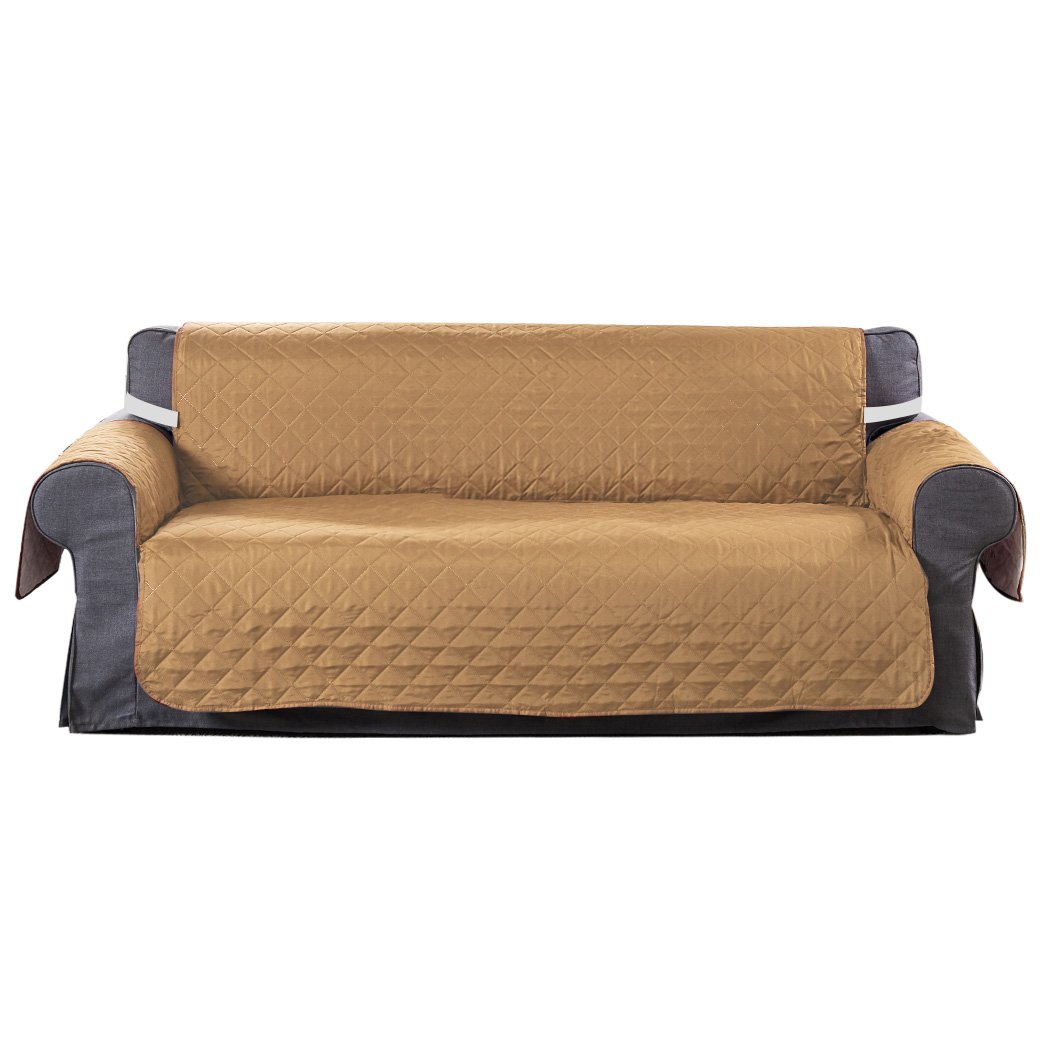 Quilted ginger 3 seater sofa cover with microfiber filling, showcasing its stylish design and protective features.