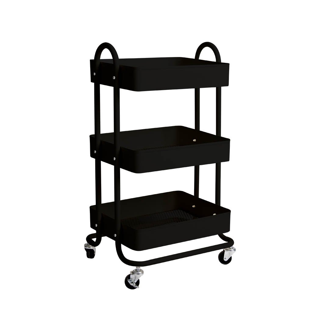 3 Tiers Kitchen Trolley Cart with steel frame and wheels, designed for efficient storage and organization in various spaces.