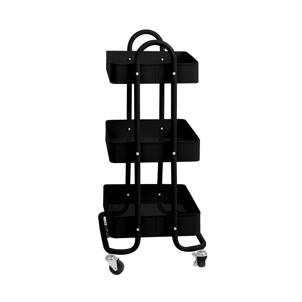 3 Tiers Kitchen Trolley Cart with steel frame and wheels, designed for efficient storage and organization in various spaces.