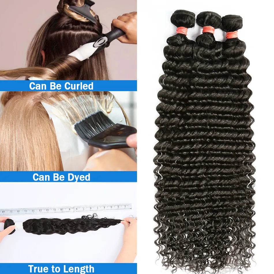 30-40 inch Loose Deep Wave Bundles made from 100% Brazilian Remy Hair, showcasing natural waves and luxurious texture.