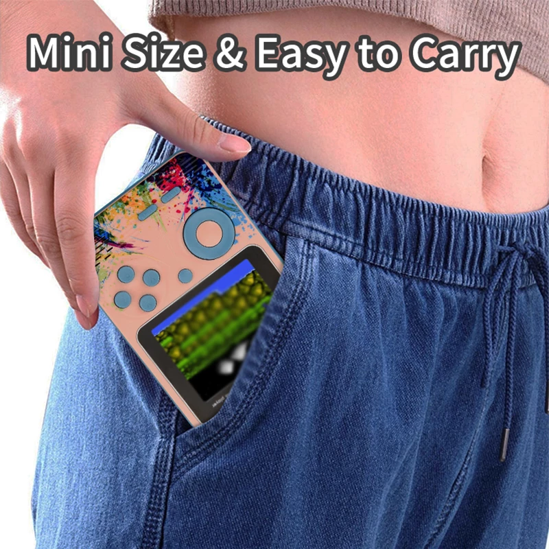 Handheld gaming console in pocket.