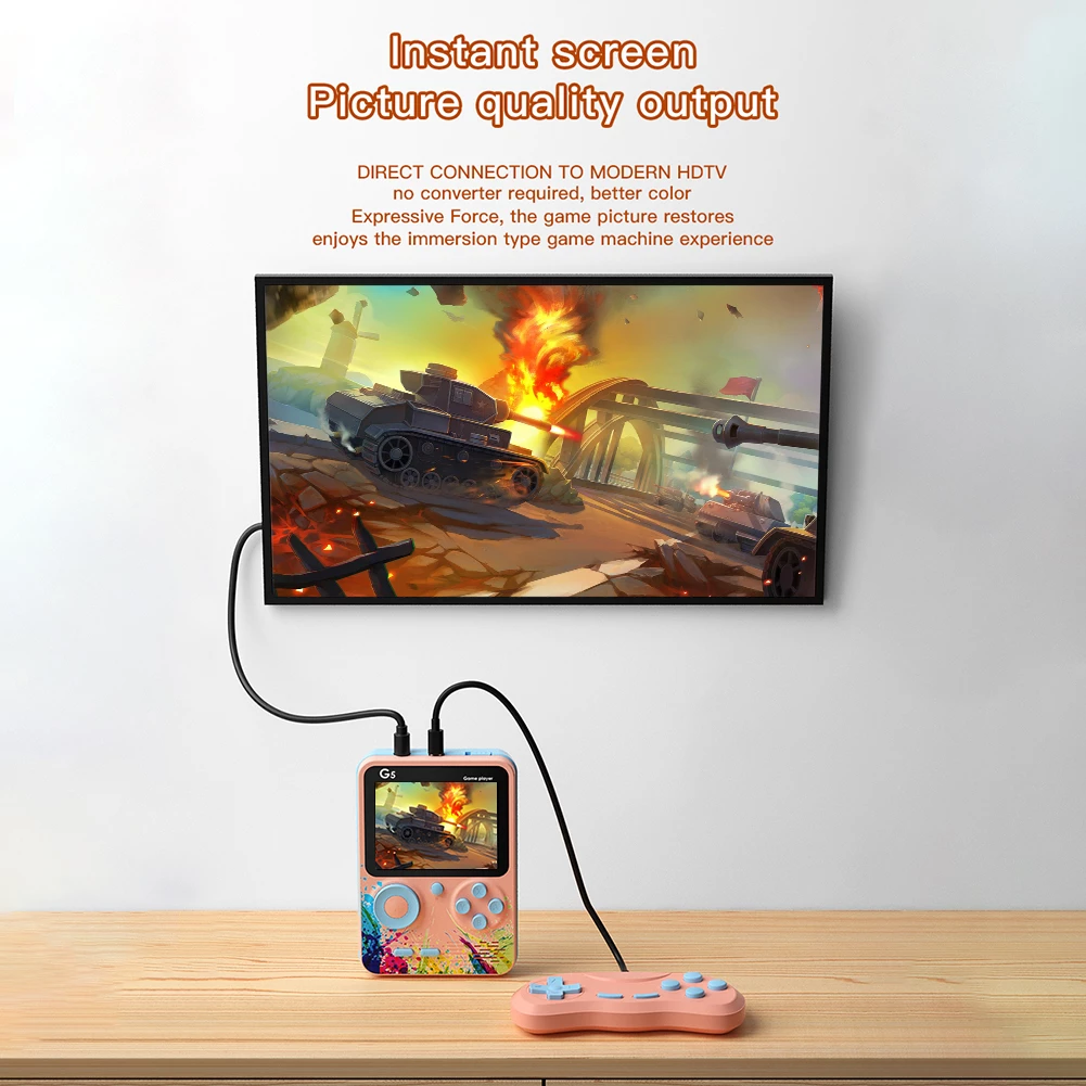 Portable gaming console connected to TV.