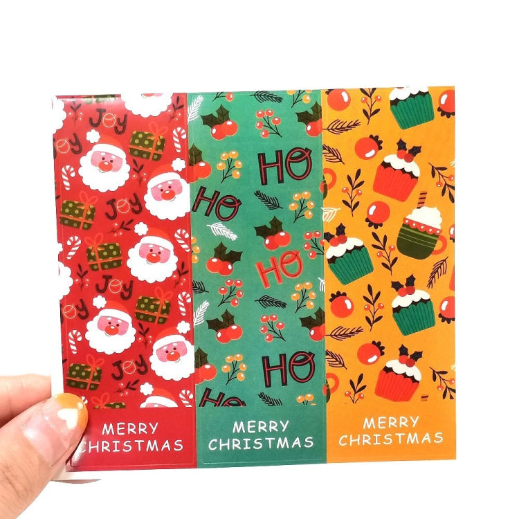 A pack of 30 sheets of Christmas rectangle stickers featuring three different festive patterns, ideal for gift box sealing.