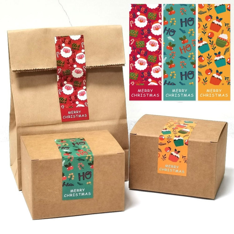 A pack of 30 sheets of Christmas rectangle stickers featuring three different festive patterns, ideal for gift box sealing.