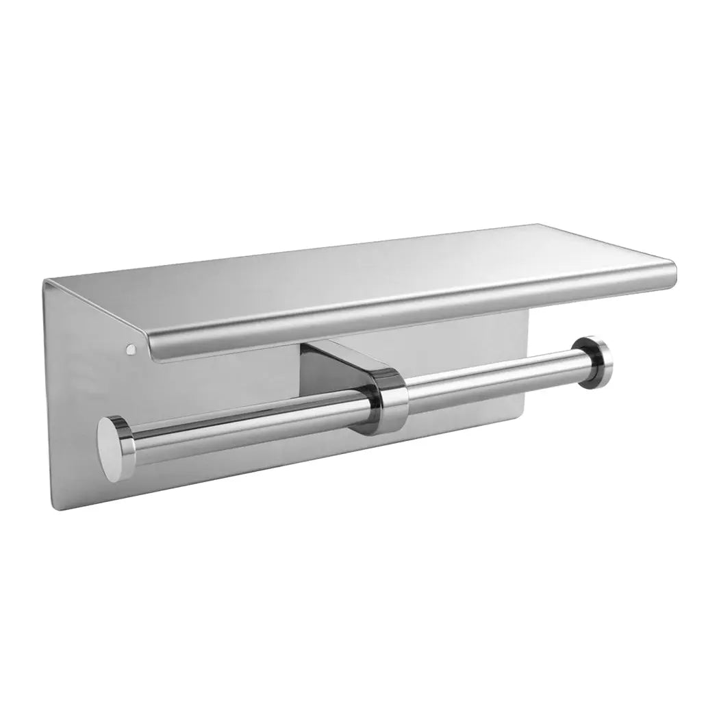 304 Stainless Steel Double Toilet Paper Holder with strong hook and mirror finish, ideal for bathroom use.