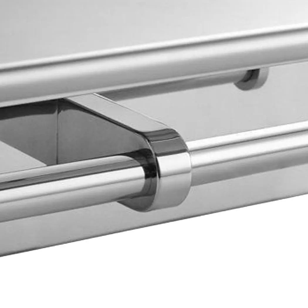 304 Stainless Steel Double Toilet Paper Holder with strong hook and mirror finish, ideal for bathroom use.