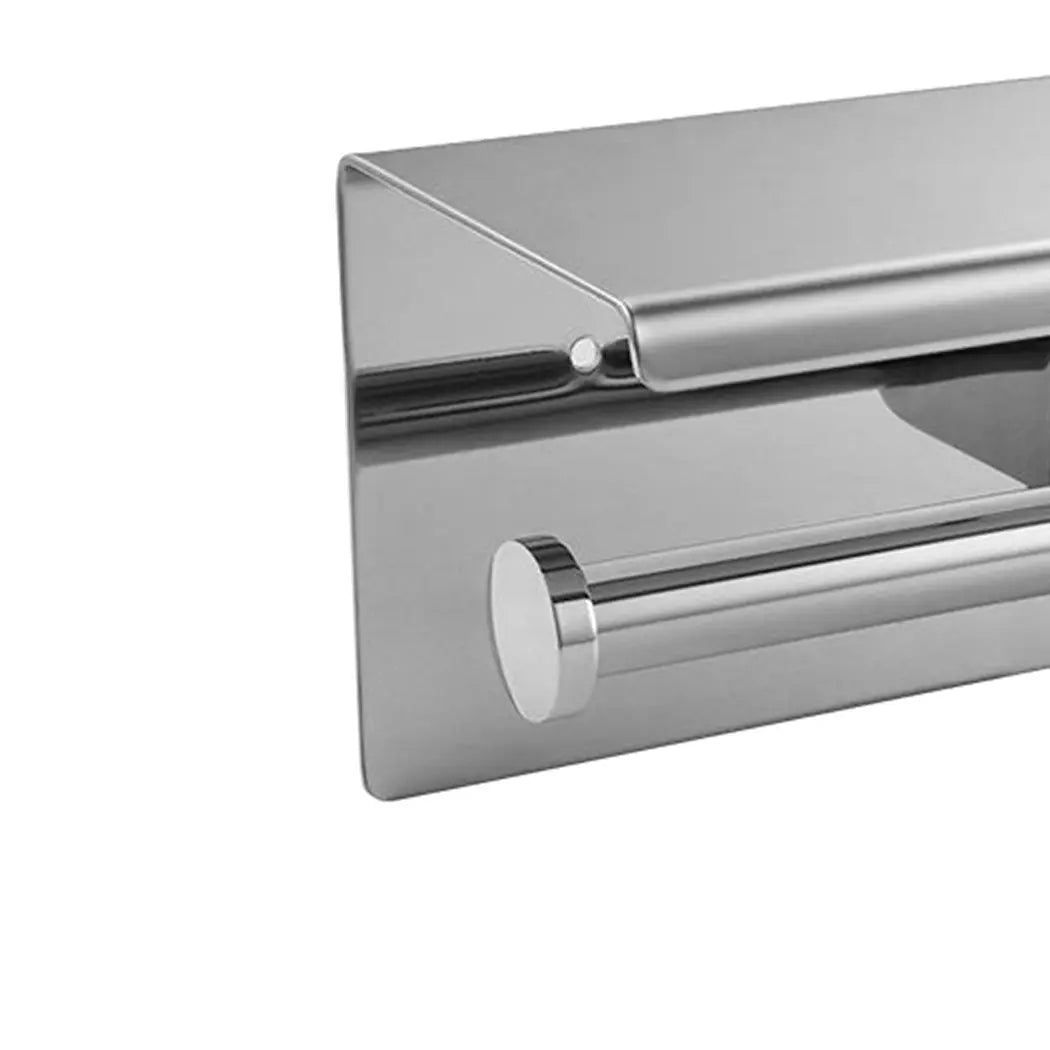 304 Stainless Steel Double Toilet Paper Holder with strong hook and mirror finish, ideal for bathroom use.