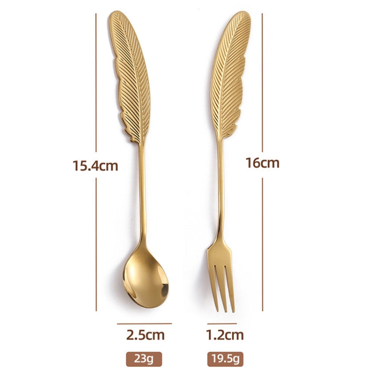 304 Stainless Steel Feather Spoon and Fork set with elegant feather design, showcasing mirror polish and durable construction.