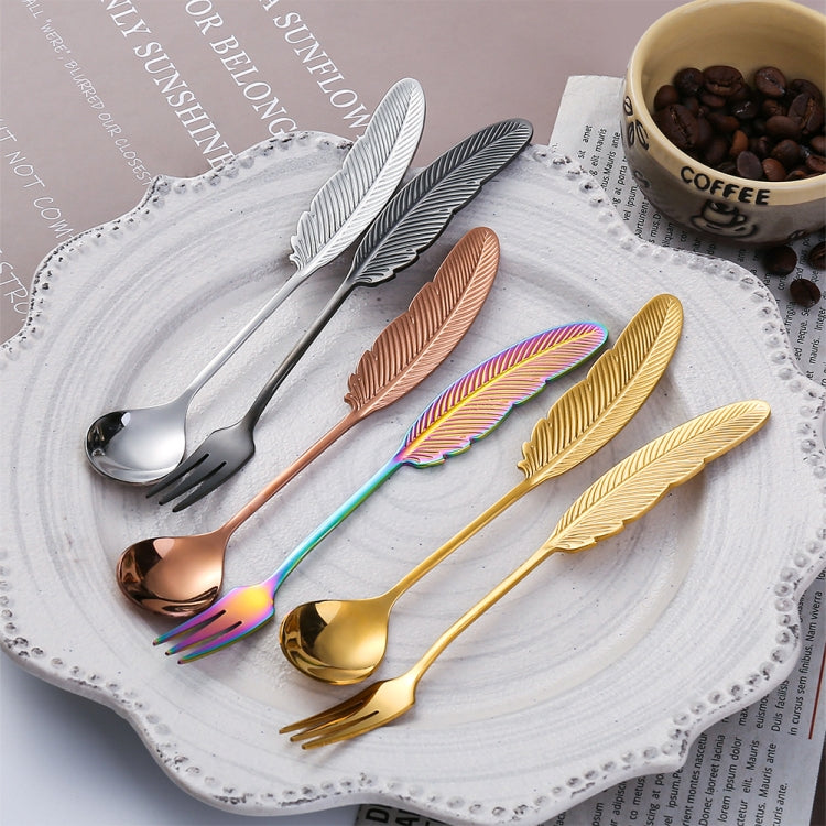 304 Stainless Steel Feather Spoon and Fork set with elegant feather design, showcasing mirror polish and durable construction.