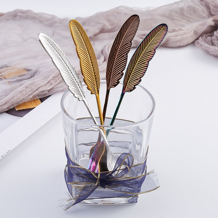 304 Stainless Steel Feather Spoon and Fork set with elegant feather design, showcasing mirror polish and durable construction.