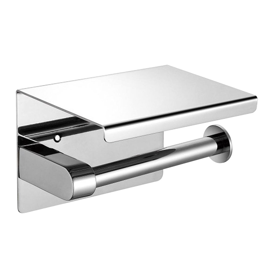 304 Stainless Steel Toilet Paper Roll Holder with a mirror finish, mounted on a wall, showcasing its sleek design and durability.