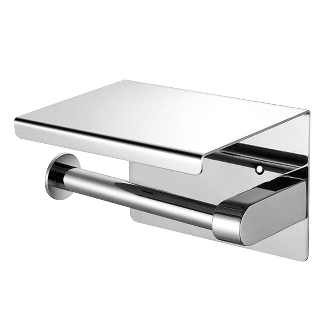 304 Stainless Steel Toilet Paper Roll Holder with a mirror finish, mounted on a wall, showcasing its sleek design and durability.