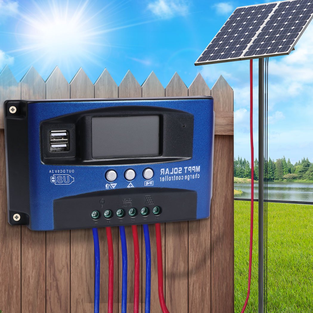 30A Solar Panel Charge Controller with dual USB ports and LCD display, designed for efficient solar energy management.