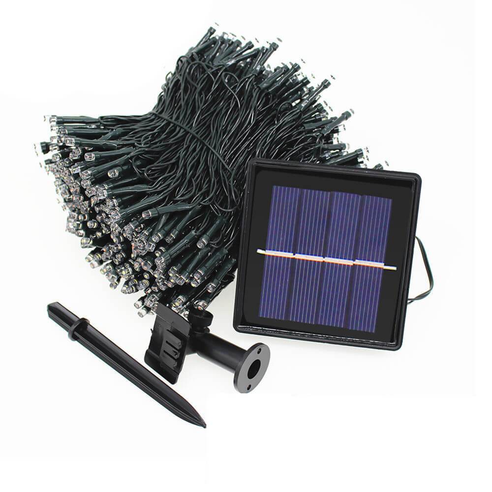 30M 300LED solar-powered fairy lights with cool white glow, perfect for garden and Christmas decoration.