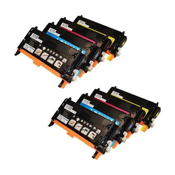 3130 Series Generic Toner Set X 2 featuring eight premium cartridges for Dell printers, including black, cyan, magenta, and yellow.