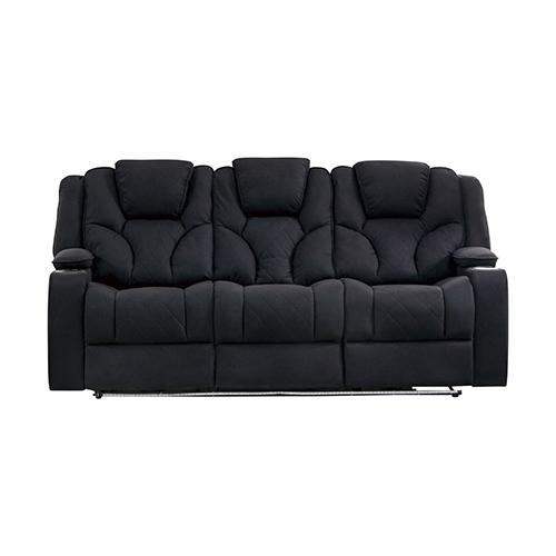 3+2 Seater Electric Recliner in stylish black rhino fabric, featuring plush cushions and an adjustable headrest, perfect for modern living rooms.