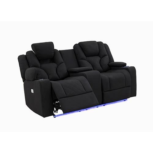 3+2 Seater Electric Recliner in stylish black rhino fabric, featuring plush cushions and an adjustable headrest, perfect for modern living rooms.